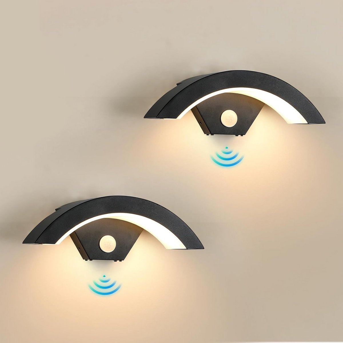 Set van 2 Buitenwandlampen met Bewegingssensor, IP65 Zwart LED Verlichting voor Tuin en Garage