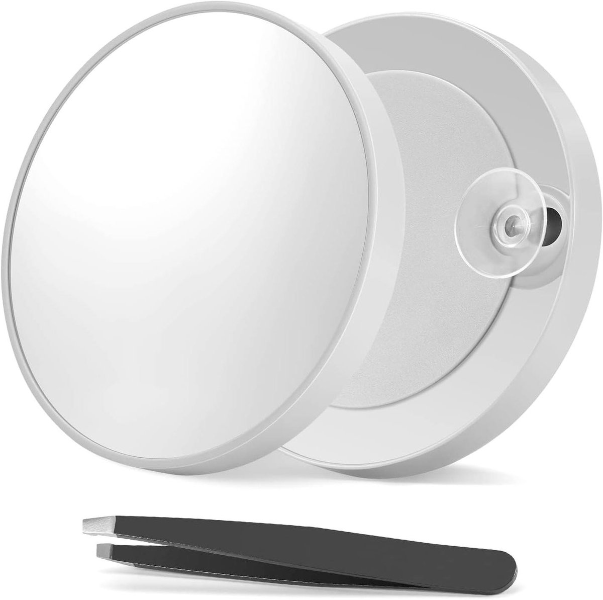 Make-up Spiegel Met 20x Vergroting, 8,8cm Diameter, Wit, Inclusief 2 Precisie Pincetten