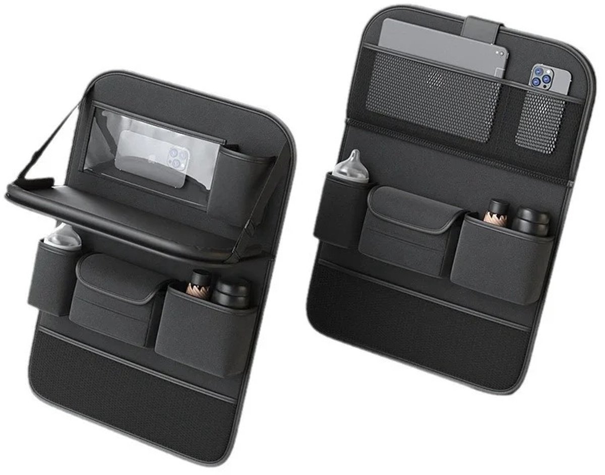 Lila Home Auto Opbergtas Achterbank met Tafeltje – PU Lederen Autostoel Organizer en Hangtas voor Georganiseerd Auto-Interieur