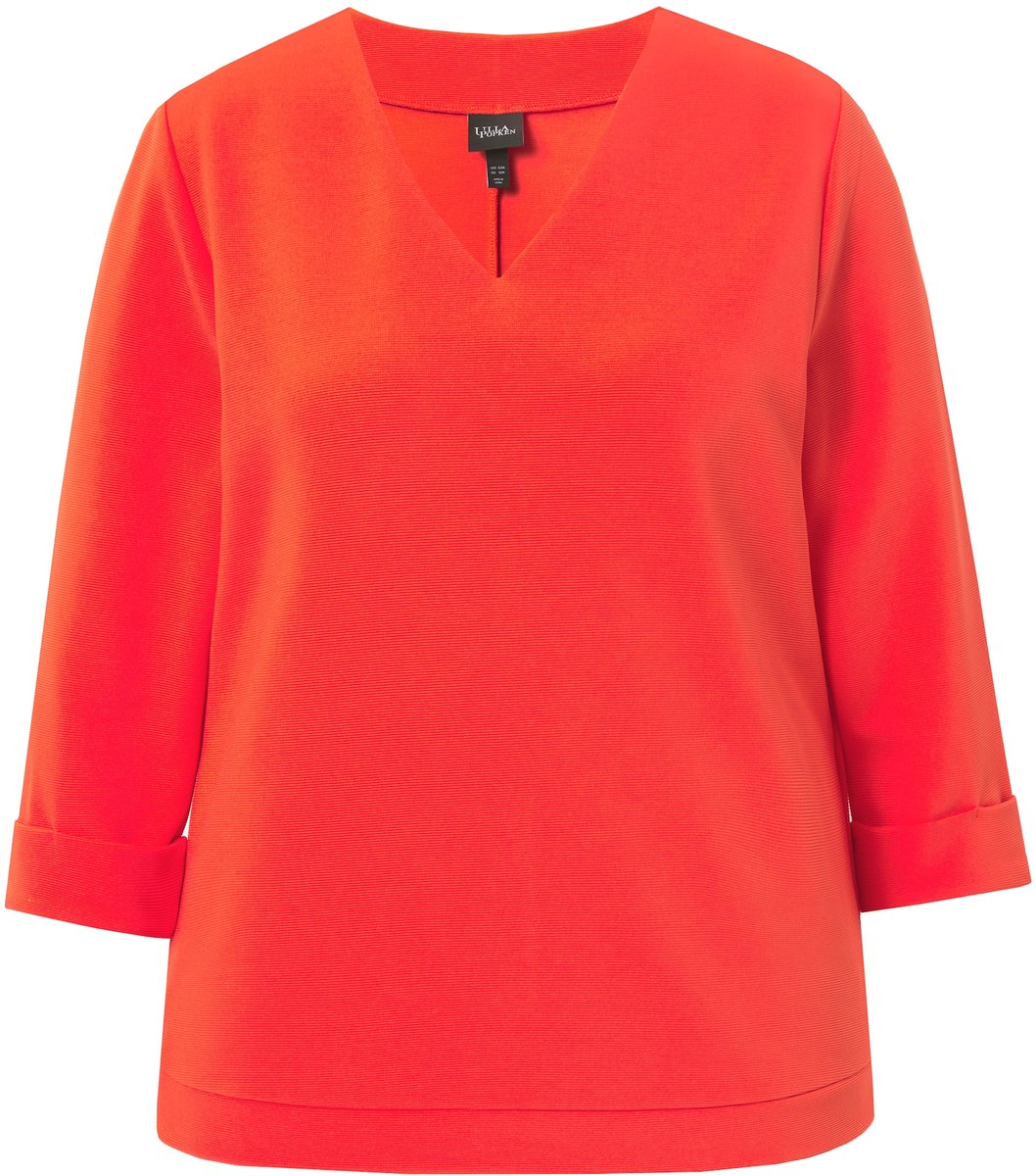 Ulla Popken - Dames - Shirt structuur ronde hals 3/4-mouw - Paprika - Maat 46+