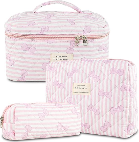Make-up tas set - gewatteerde tas - grote make-up tas voor dames met bloemenprint - make-up tas met bloemenpatroon - schattige katoenen make-up tas - toilettas - reisformaat organizer voor cosmetica en toiletartikelen