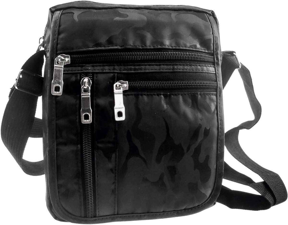 Zwarte Antracietkleurige Camouflage Crossbodytas, Waterdichte Schoudertas Unisex - 21 x 17 x 7 cm
