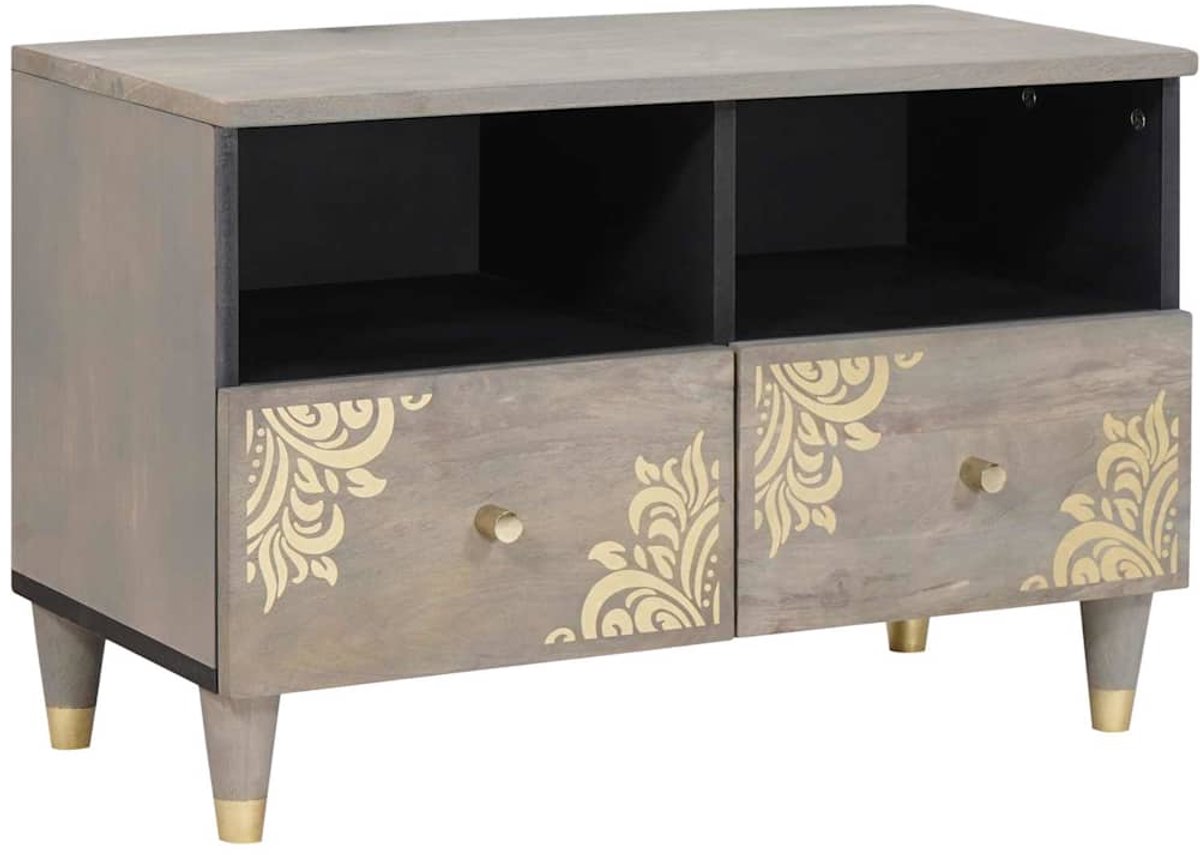 vidaXL - TV - Kast - met - lade - Grijs - 70 - x - 33 - x - 46 - cm - Massief - Mango - Hout