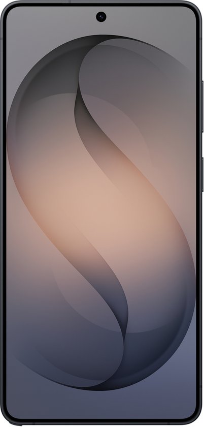 Zwarte Samsung smartphone, zijaanzicht met scherm.