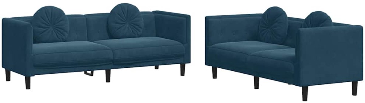 vidaXL - 2-delige - Loungeset - met - kussens - fluweel - blauw