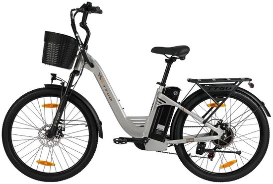 26-inch Elektrische Fiets - Motor 250W - 36 V 18 Ah accu - elektrische stadsfiets en e-Dutch bike met - Aluminium frame - maximaal bereik 120 km - Shimano 7 versnellingen - LCD-display -Waterdicht -Zilver — afbeelding 2