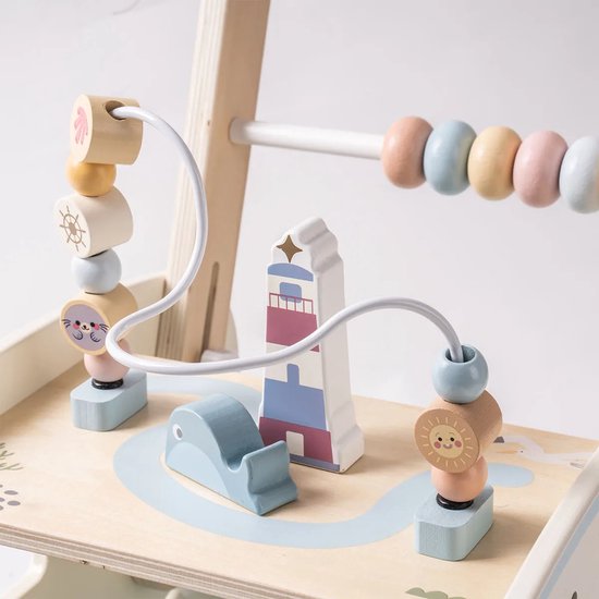 Robotime - ROBUD Houten Baby Loopwagentje - Duurzaam Gelakt Hout - Vakantiebus Thema - Voor Peuters 10Ma+ van Robotime — afbeelding 3