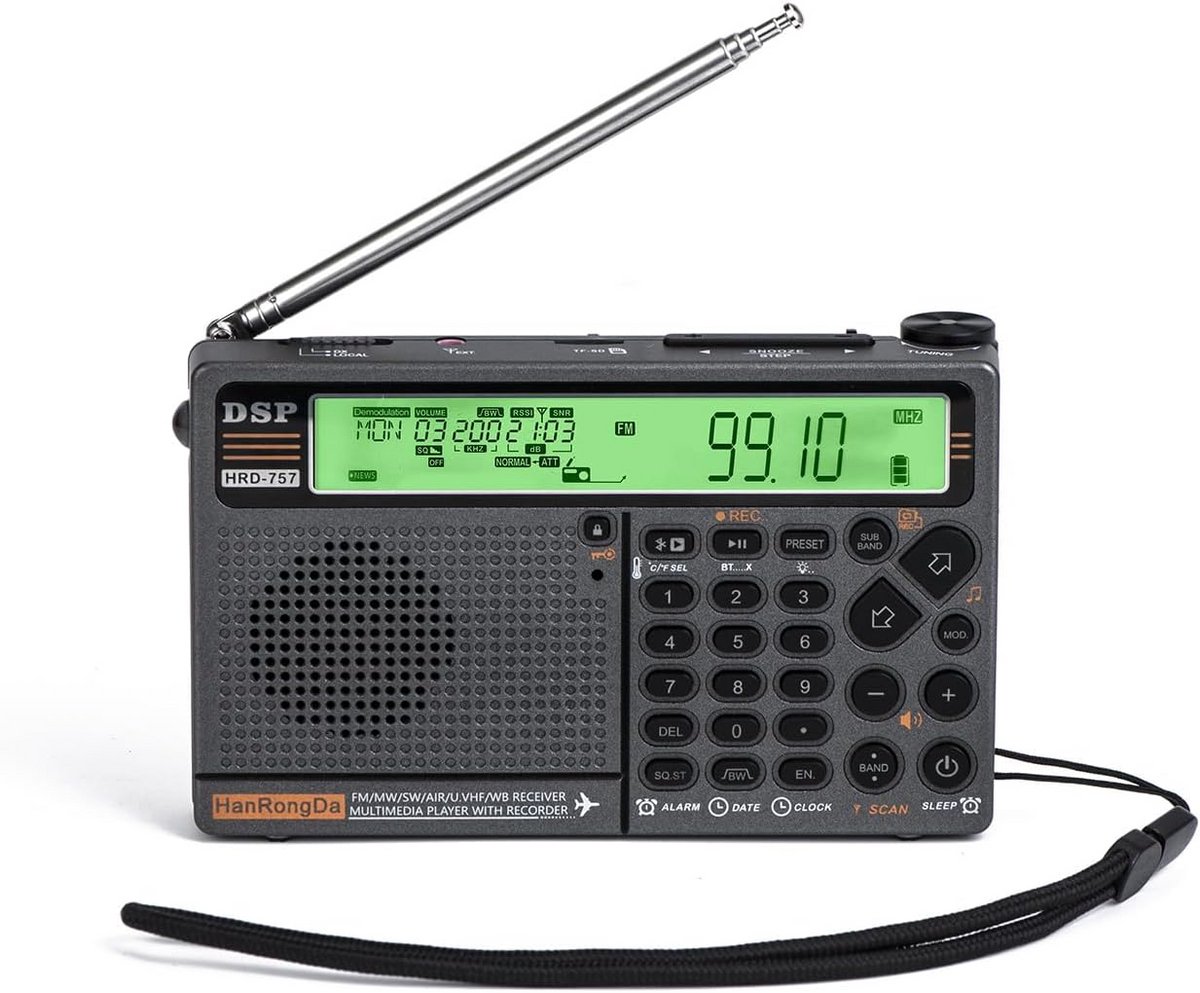 Draagbare Multibandradio FM AM SW Luchtvaart (AIR) met App-bediening, Bluetooth Muziekspeler en Zaklamp