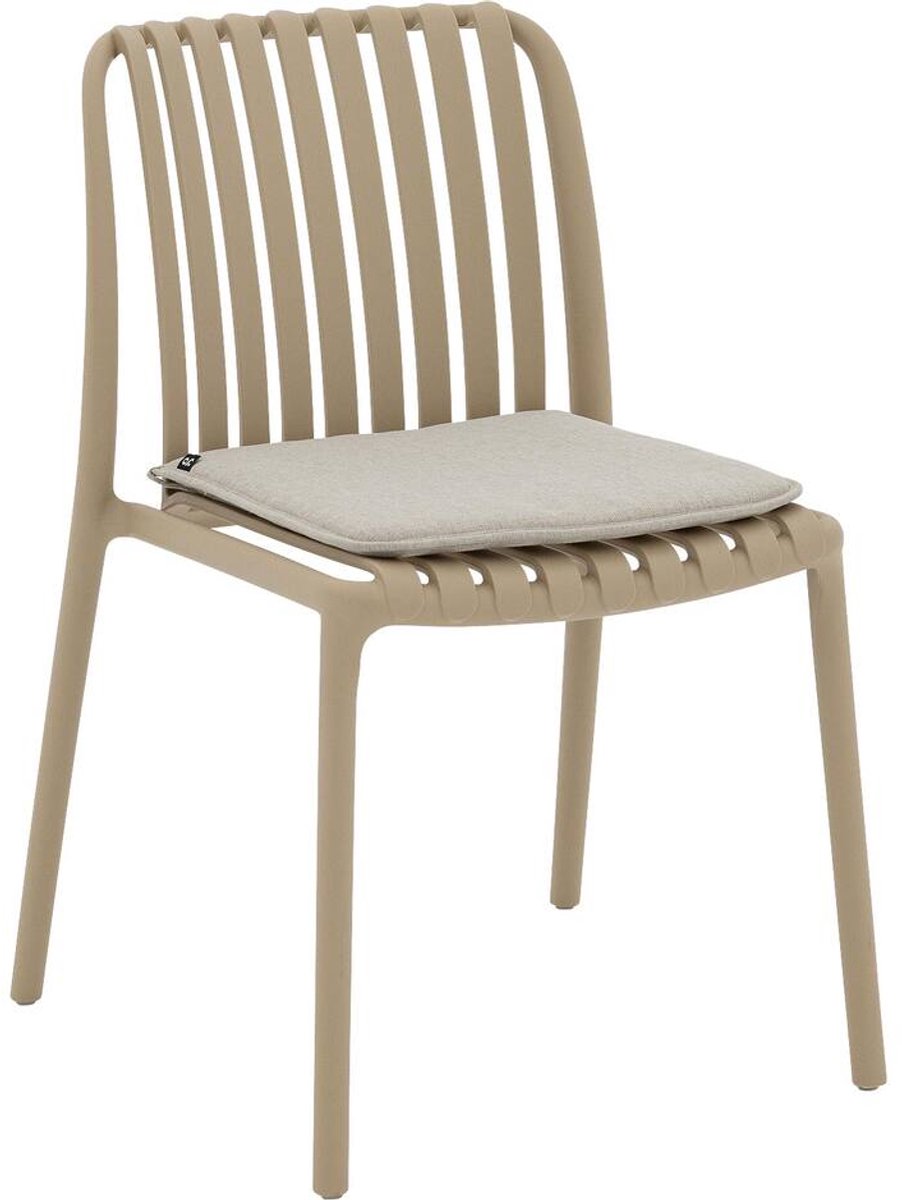 Goossens Tuinstoel Lygeke - Kunststof - bruin - 54 x 80 x 57 cm - Tuinstoel zonder armleuning - inclusief kussen - Stapelbaar