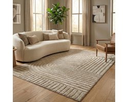 Flycarpets Skadi Curve Vloerkleed Japandi & Scandinavisch - Beige - Laagpolig Tapijt Loper - 80x150 cm