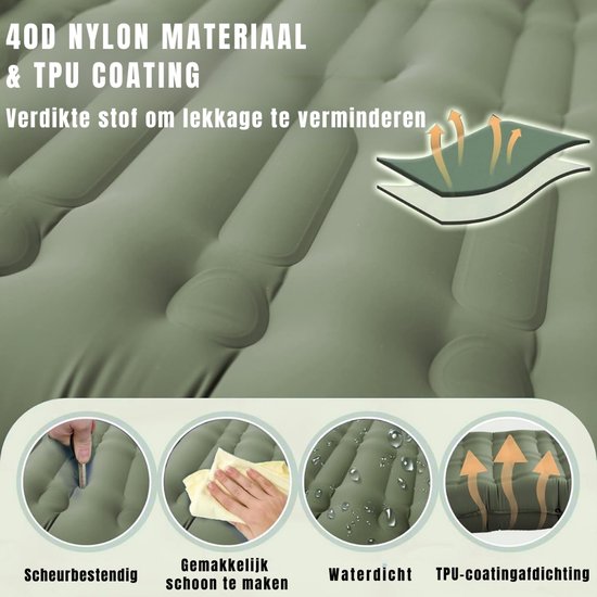 MIRA® Luchtbed met Ingebouwde Pomp - Luchtbed met Pomp - Luchtbed - 8cm Dik - Legergroen - ‎195cm x 65cm x 12cm van Mira — afbeelding 2