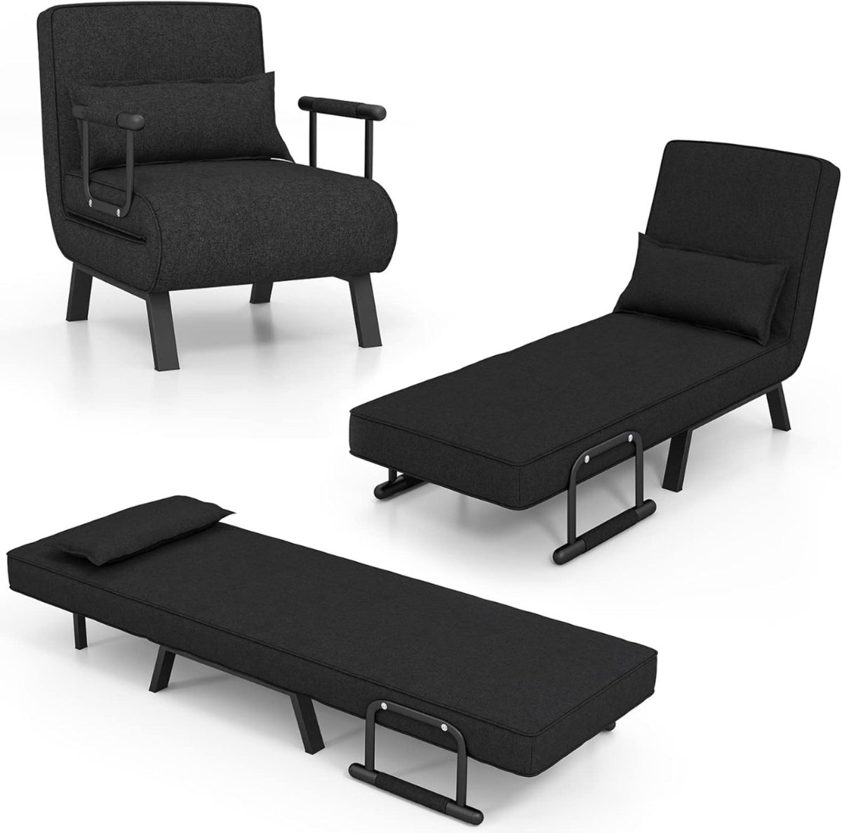 VIN® 4-in-1 Slaapstoel Uitklapbaar – Klapstoel Met Verstelbare Rugleuning - Slaapbank - Logeerbed - Zetelbed - Slaapfauteuil - Vouwbed - 1 persoons – 150kg belastbaar - Zwart