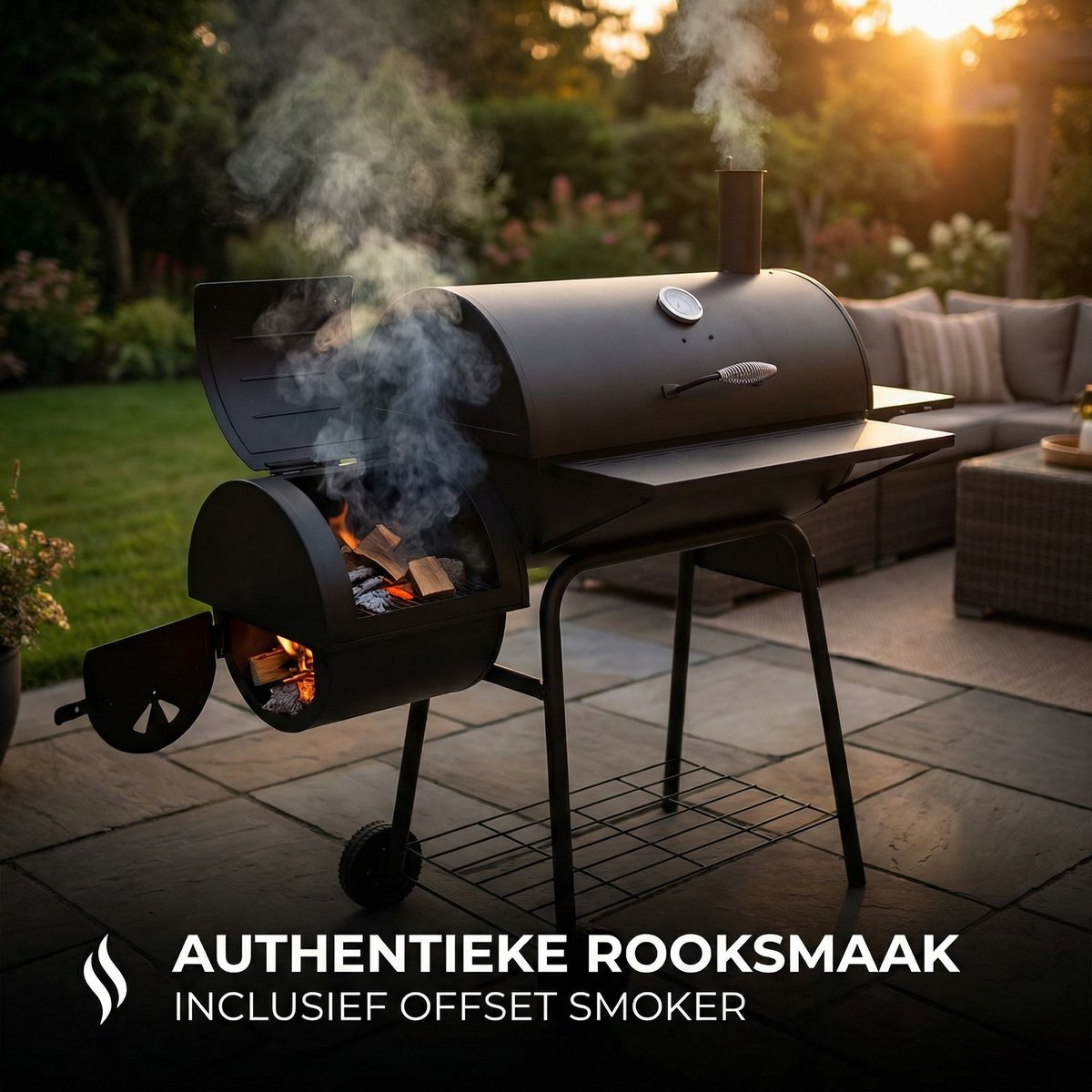 Lugia Houtskool BBQ - Smoker Barbecue – 136 cm – Grote Grill 66x41 cm - Warmhoudrek – Zijtafel met Flessenopener – Zwart – foto 7