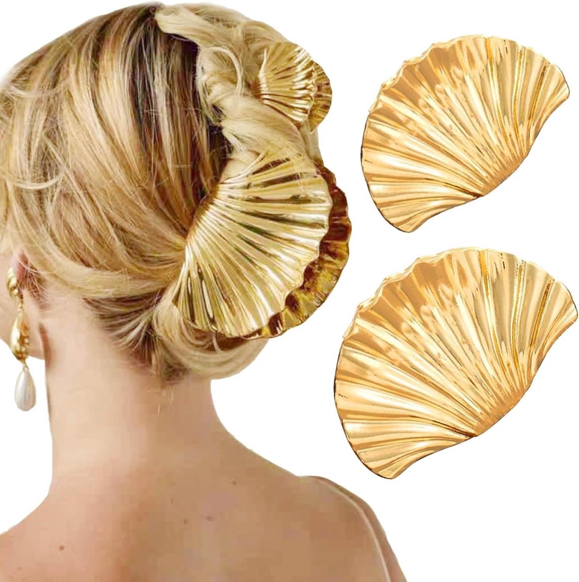 Schelp-haarclip set voor vrouwen en meisjes, modieuze haarsieraden met metalen clips