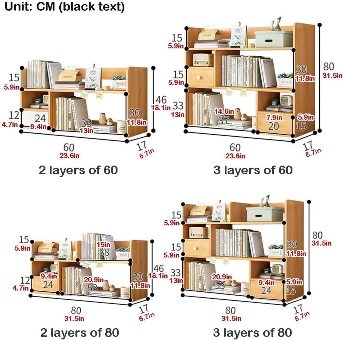 Boekenkast Bureau-organizer Casa Velluto – Kleine Boekenkast 3 Lagen met Lade – Multifunctionele Desktop Organizer voor Thuis en Kantoor – Opbergplanken voor Boeken, Documenten, Accessoires en Speelgoed – Modern Rechthoekig Design 60 cm