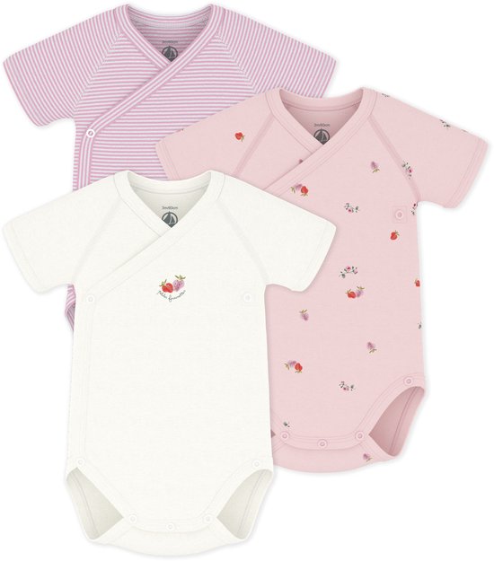 Petit Bateau Set van katoenen babyrompertjes met print en korte mouwen Meisjes Rompertje - Roze + Roze + Wit/Roze