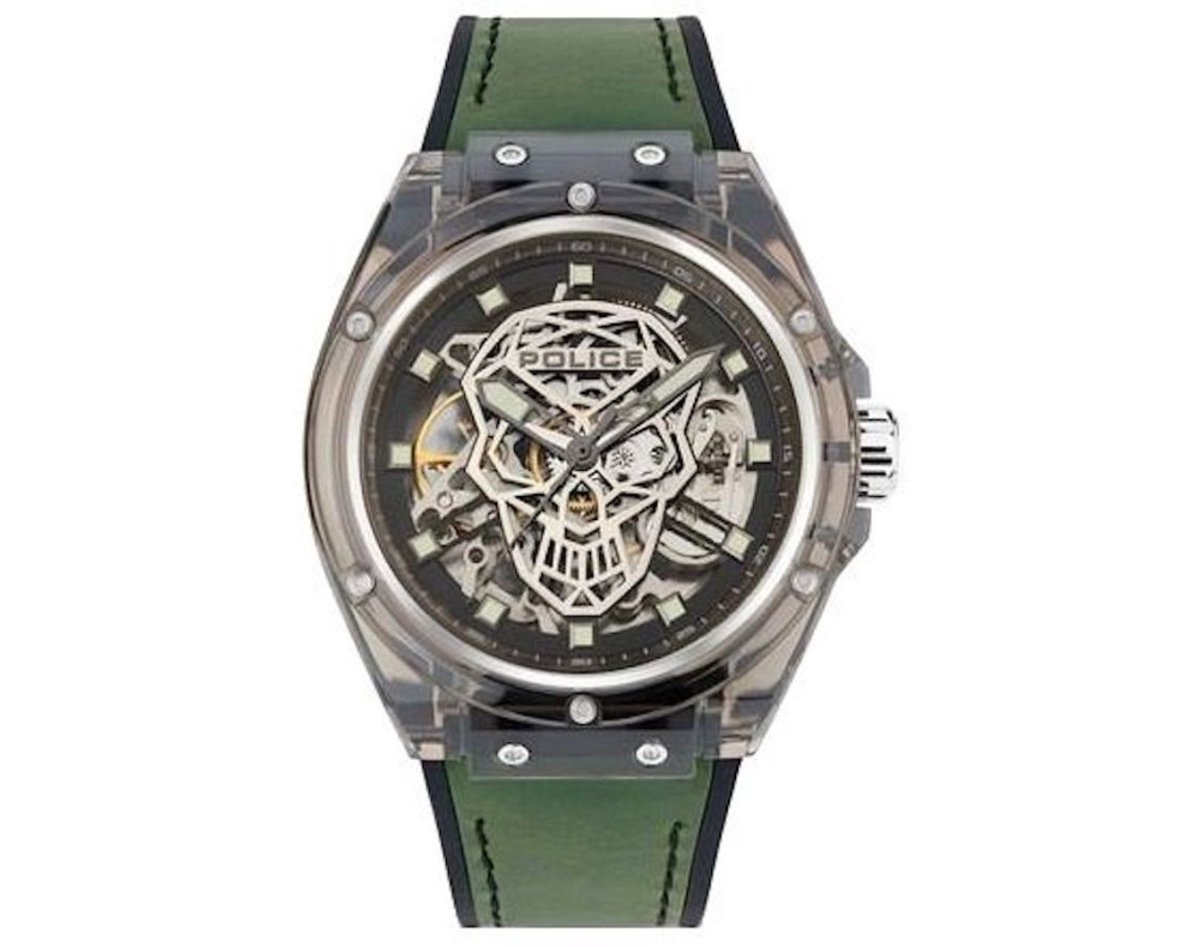 Police Groene Siliconen Horloge Met Transparante Behuizing