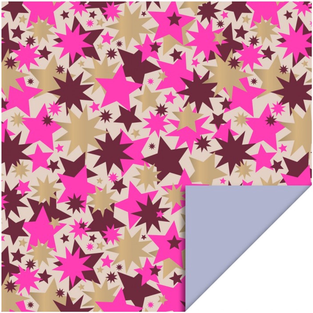 Cadeaupapier 70x300 cm - Big Stars Gold Beet Red/Fluor Pink