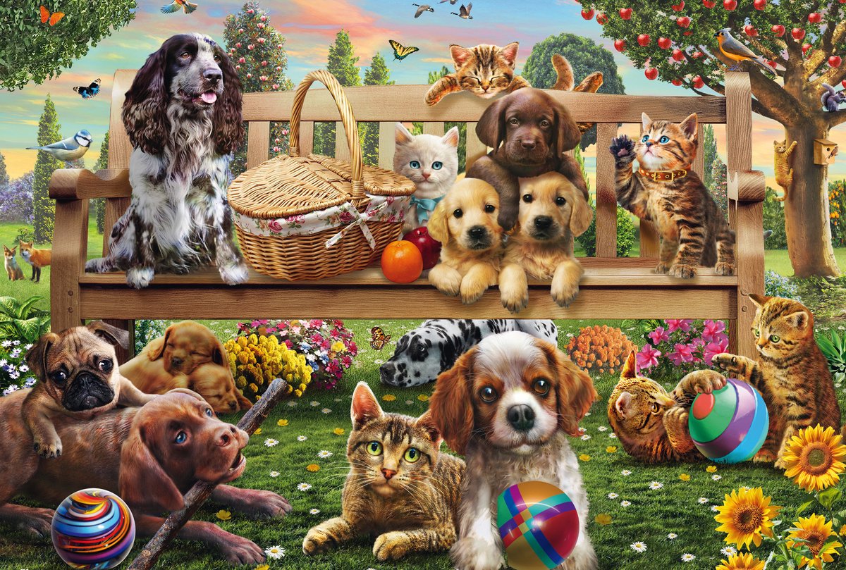 Schmidt - Legpuzzel - Tuinpicknick met Hond en Kat - 200 stukjes - Kinderen - vanaf 8 jaar — afbeelding 4