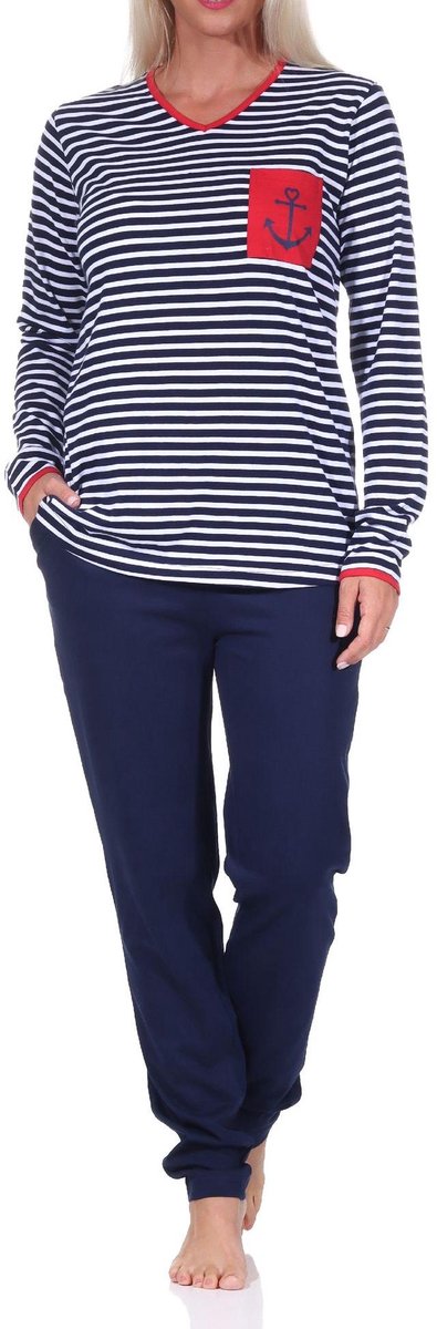Normann Damespyjama in maritieme streeplook en anker als motief - ook in oversized marine