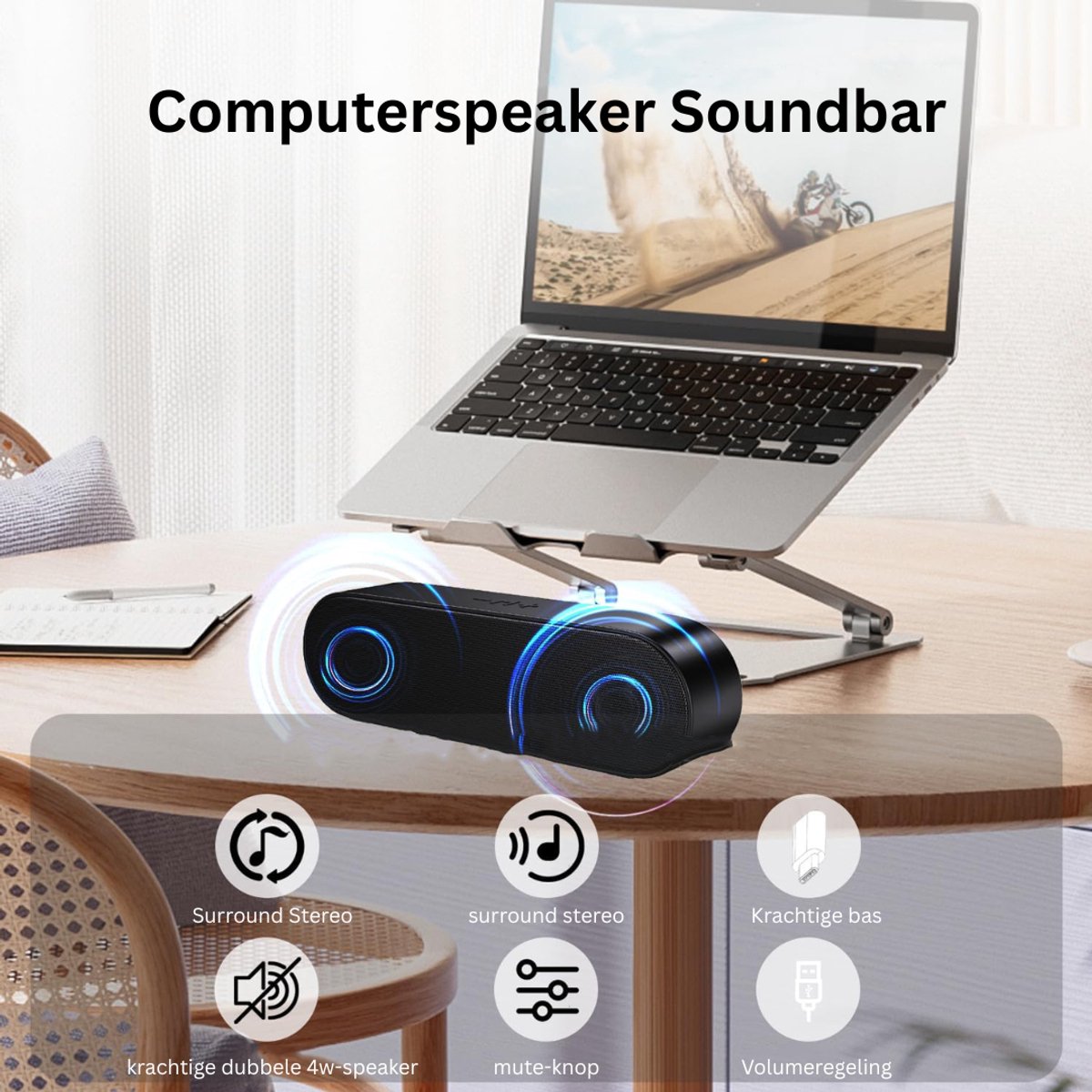 NBAP® Soundbar PC - 8W Plug & Play Speaker - Zwart - Deze Informatie volgt nog - €59,95