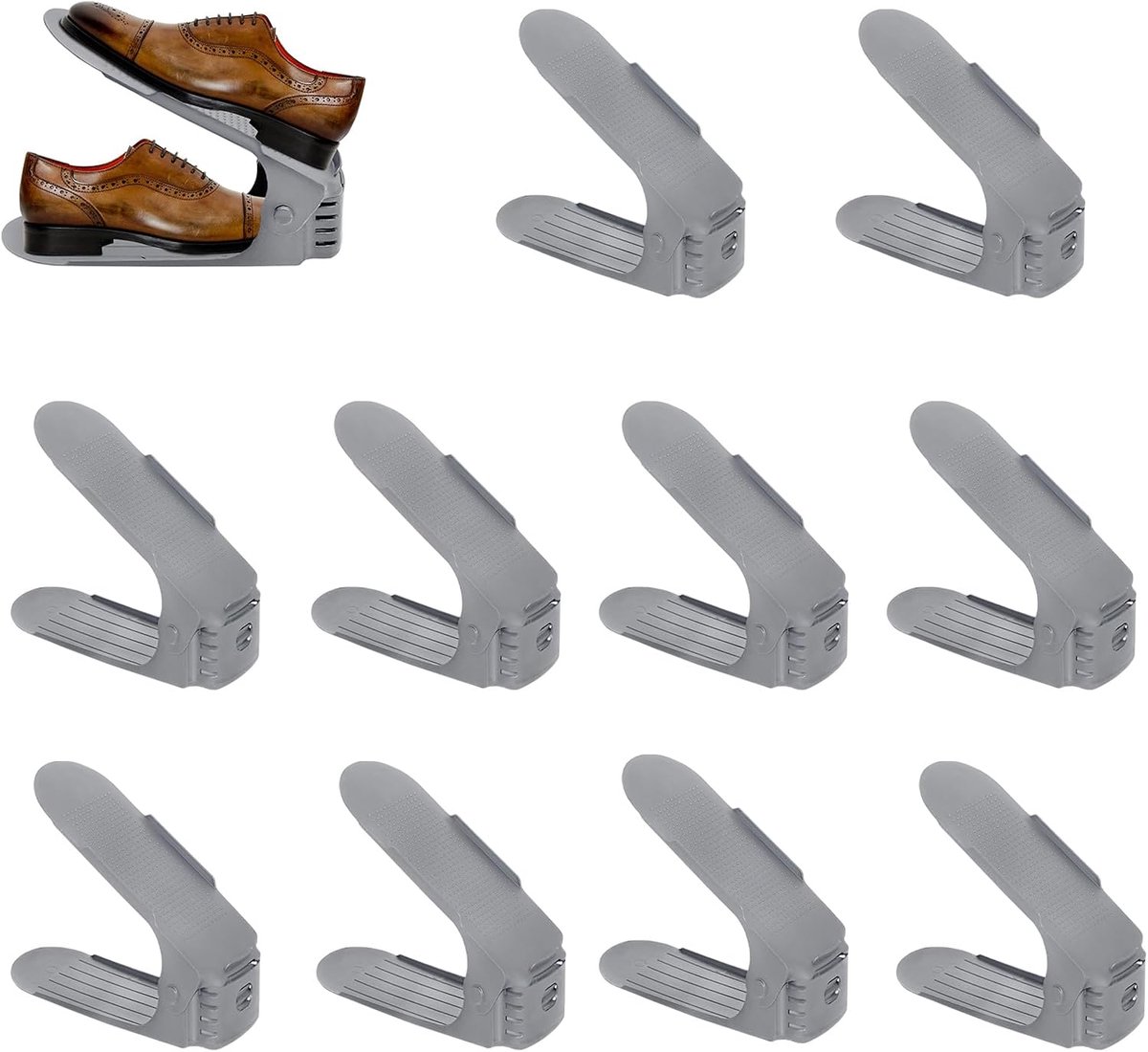 ACXIN Verstelbare Schoenorganizer Schoenstapelaar Ruimtebesparend Antislip Schoenopberger 3 Hoogtes Kast Organisatie - Grijs - 30 Stuks