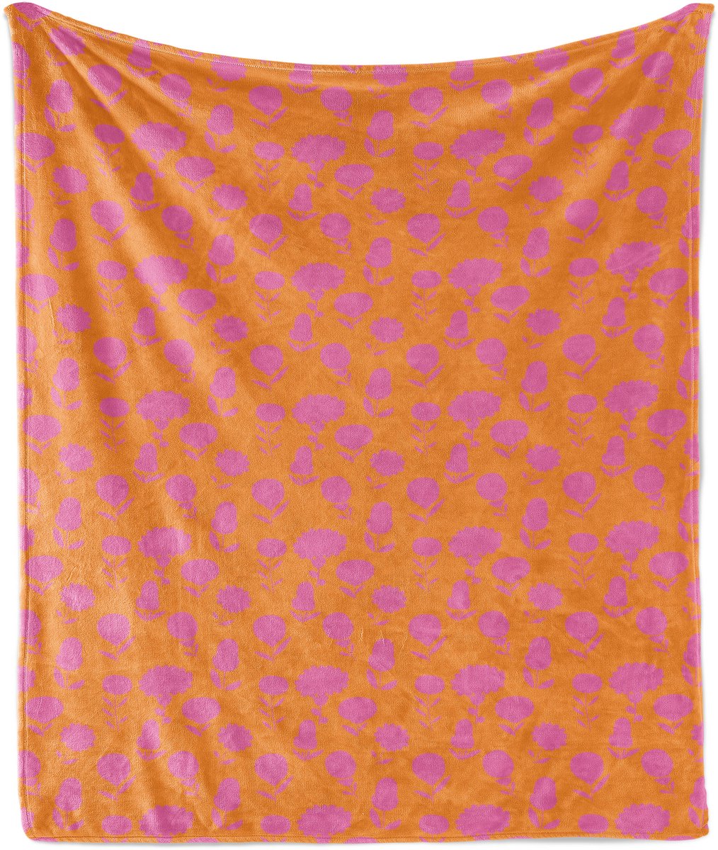 ABAKUHAUS Bloemenprint Zachte Flanellen Fleece Deken, Bloeiende Mandarijntinten, Gezellige Pluche Plaid, 125 x 175 cm, Licht Fuchsia en Abrikoos