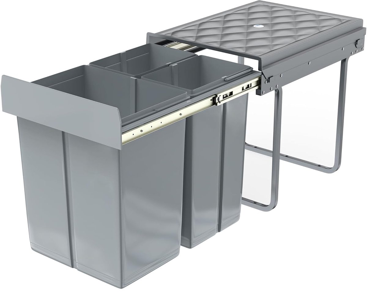 ACXIN Inbouw Prullenbak - Afvalscheiding Keukenkast Uittrekbaar Met Telescooprails - 2x10L+1x20L