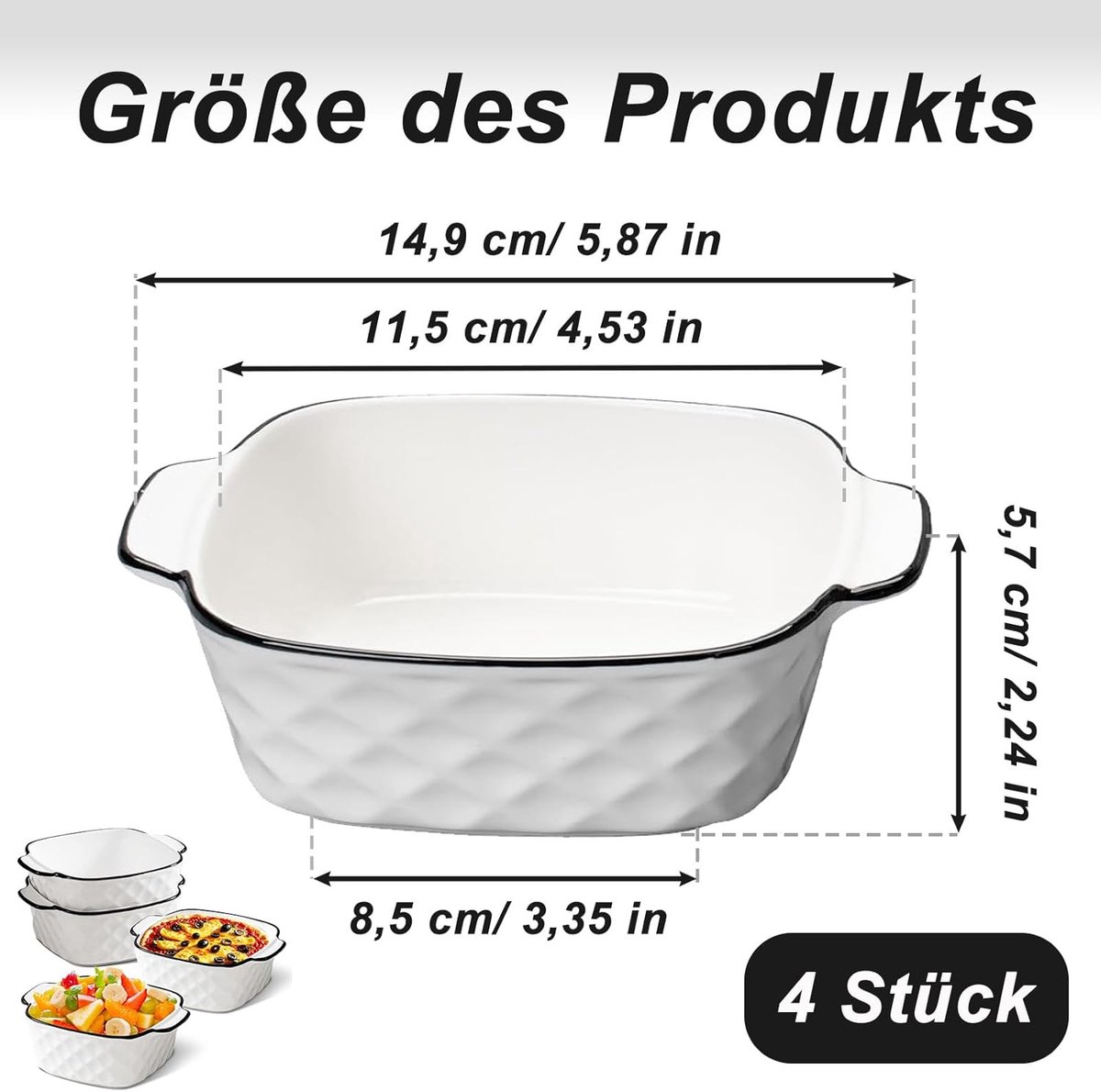 Keramische Ovenschaal - Mini Bakvorm - Porties Bereiden - Set van Vier - 12 x 12 x 5.5 cm - Wit — cadeau in Kookcadeaus - foto 6