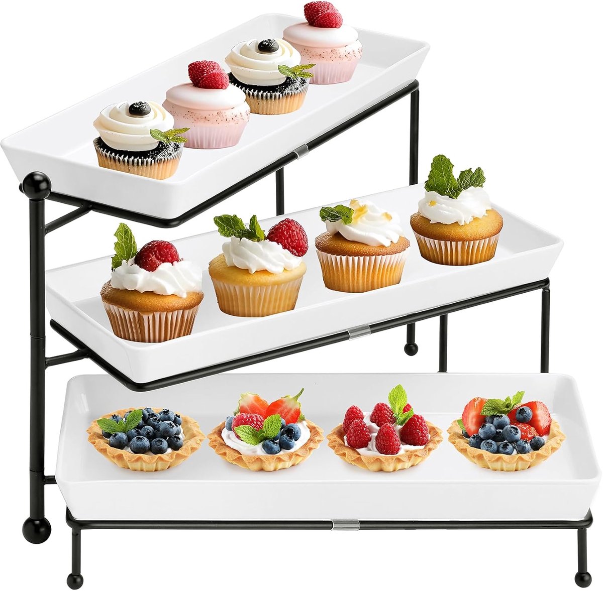3-Laags Serveerstandaard Opvouwbaar Rechthoekig - Dinerbord & Dessertschaal voor Feestjes