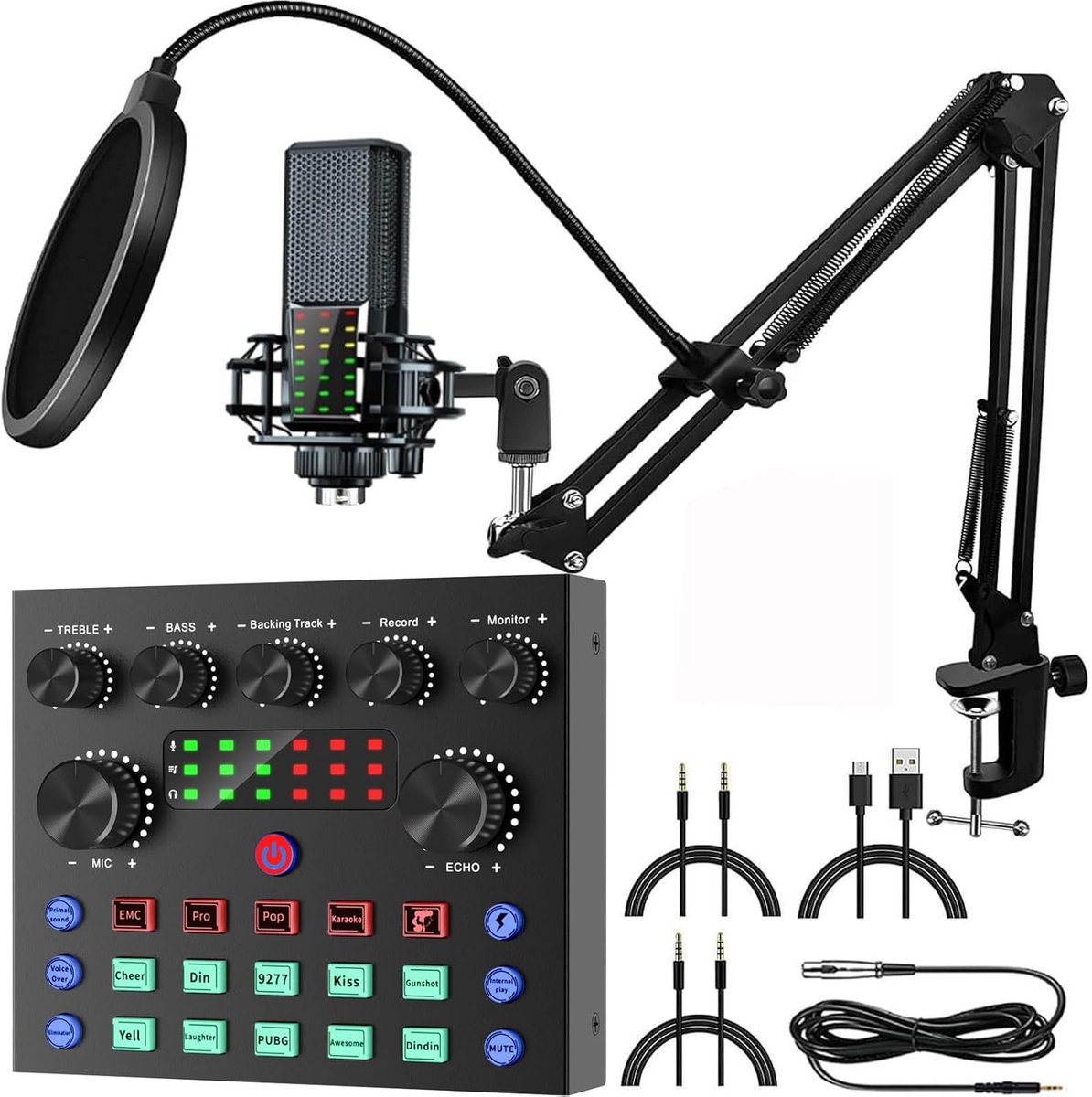 Professionele Condensatormicrofoon Set met USB Geluidskaart en Mixer voor Live Streaming en Gaming