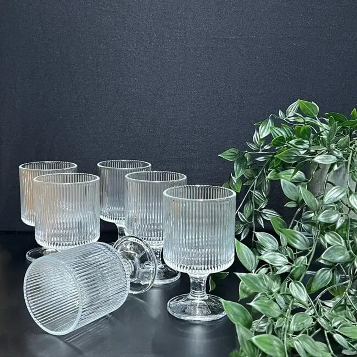 Drinkglazen - Lines - geribbelde set - 6 stuks - glas - transparant