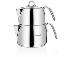 Korkmaz Perla Mega - Theepot - RVS - 1.8 + 3.2 Liter - Traditioneel - Set van 3 stuks