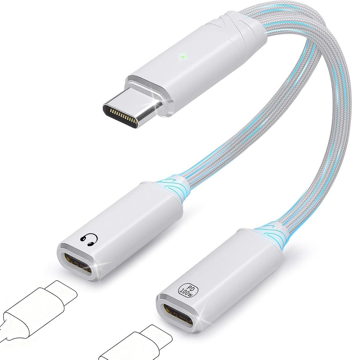 USB-C Splitter met 100W Snelladen en Hoofdtelefoon Jack - Type-C Audio & Oplaadadapter