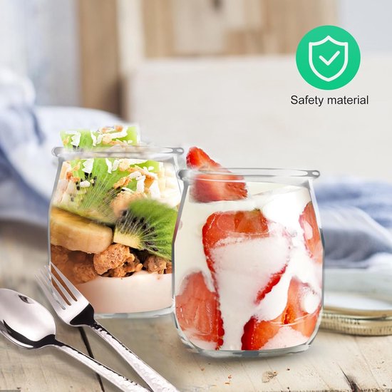 Set van 12 glazen yoghurtpotten met deksel, Franse kwaliteit — afbeelding 2