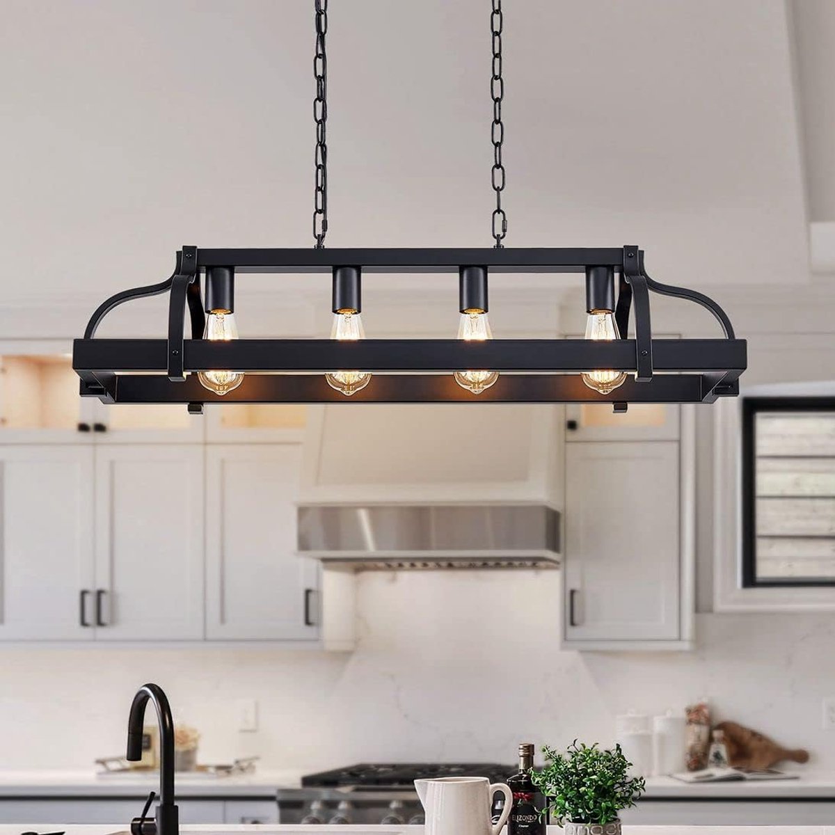 Lineaire Plafondlamp met 4 Lichtpunten en Pottenrek voor Keuken of Eettafel