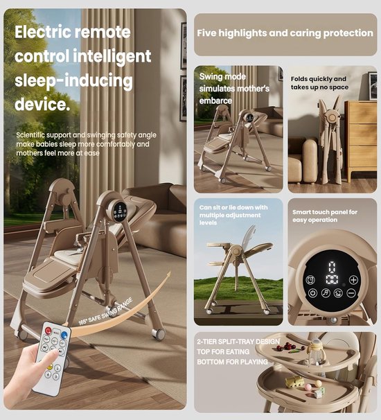 Elektrische Kinderstoel met Schommelfunctie, Bluetooth en Touchpaneel - In Hoogte Verstelbaar — afbeelding 4