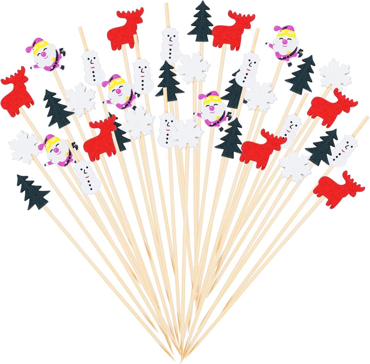 100x Kerst Cocktailprikkers Decoratieve Houten Fruitprikkers Feestbestek