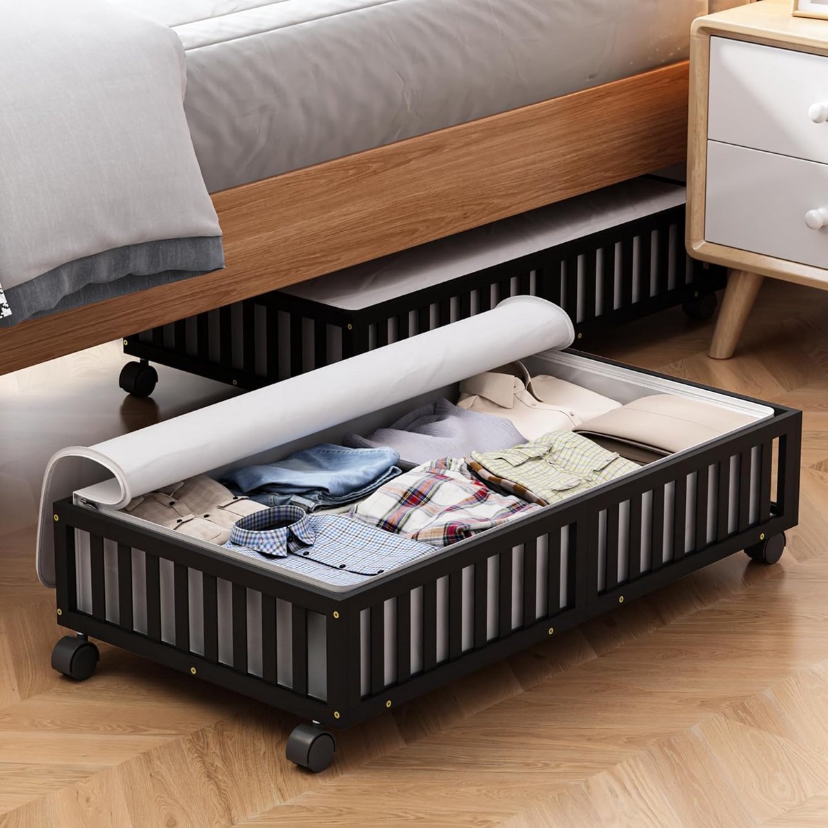 Grote Rollende Opbergcontainers Onder het Bed met Wielen, 2 Stuks