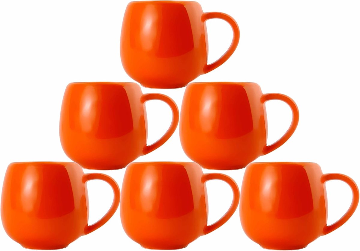Set van 6 Oranje Koffiemokken - 350ml Latte, Cappuccino & Warme Dranken