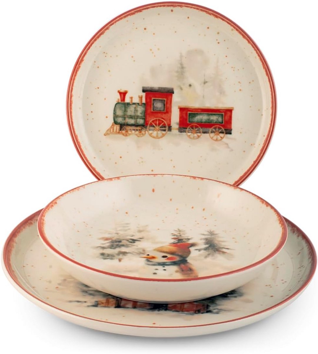 18-delig Kerstservies in Steengoed met Feestelijk Ontwerp