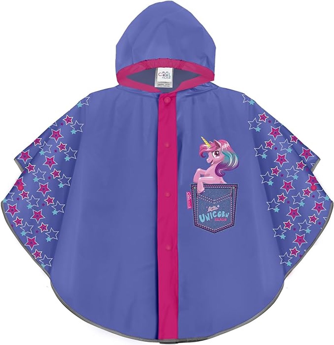 Famanu – Kinderregenponcho met eenhoornprint, waterdicht en reflecterend, met capuchon en knopen
