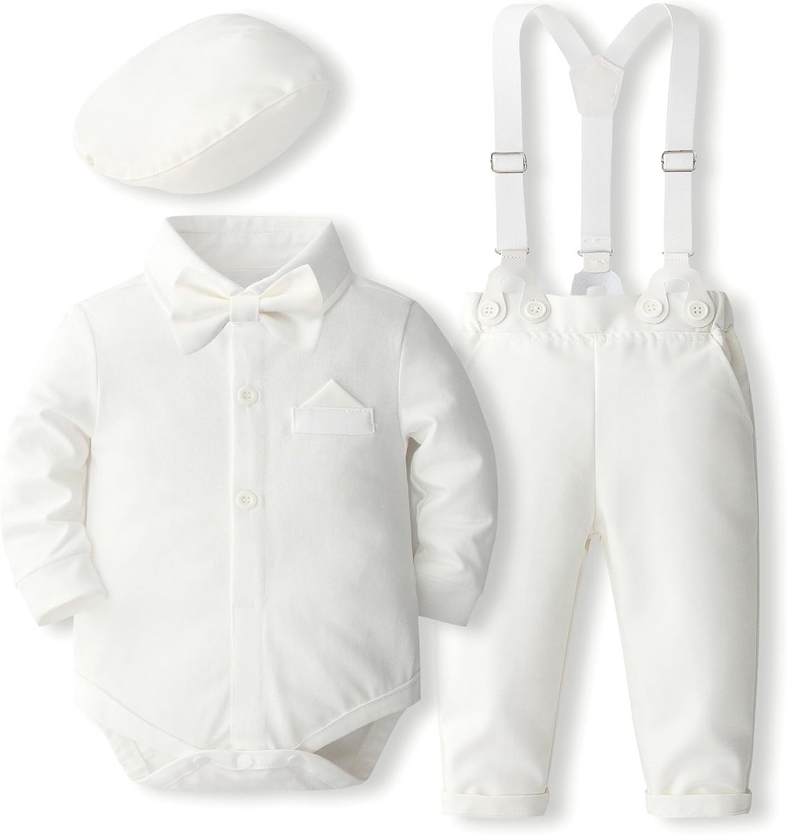 Formele Babyset Jongens: Rompertje met Bretels en Strik, 4-delige Kledingset