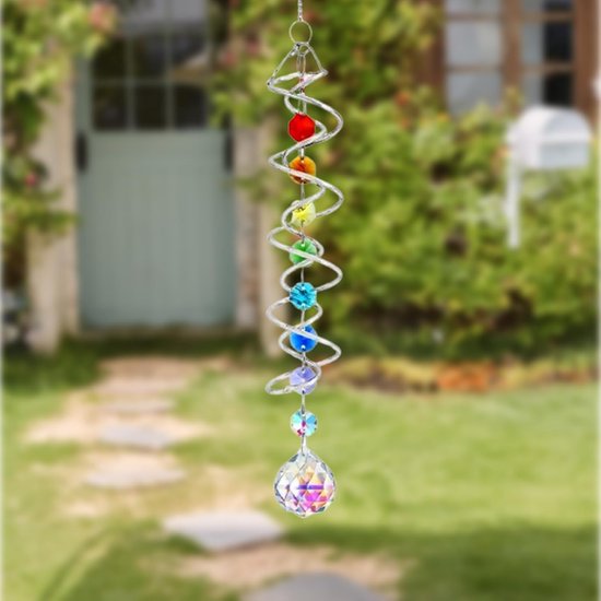 Grote Kristallen Zonnevanger 45 cm met Dubbele Spiraal en Chakra Kralen - Decoratief Windspel voor Binnen en Buiten van Merkloos — afbeelding 5