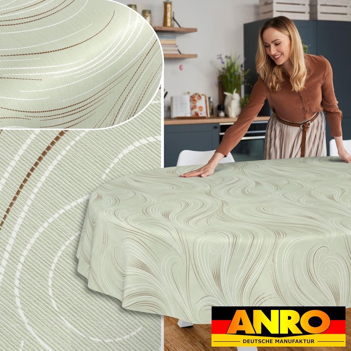 Wasbare Tafelkleed Rechthoekig Groen Abstract Ovaal 240x140 cm - Bescherming & Stijlvol