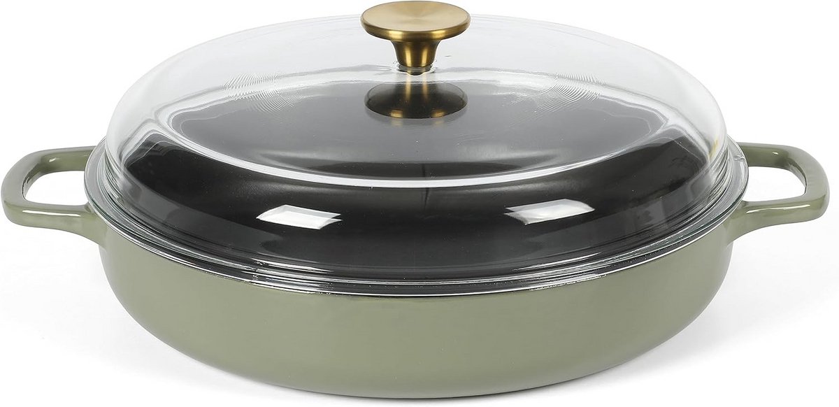 Gietijzeren Alles-in-één Pan met Deksel - 3,75 Liter Emaille Non-Stick