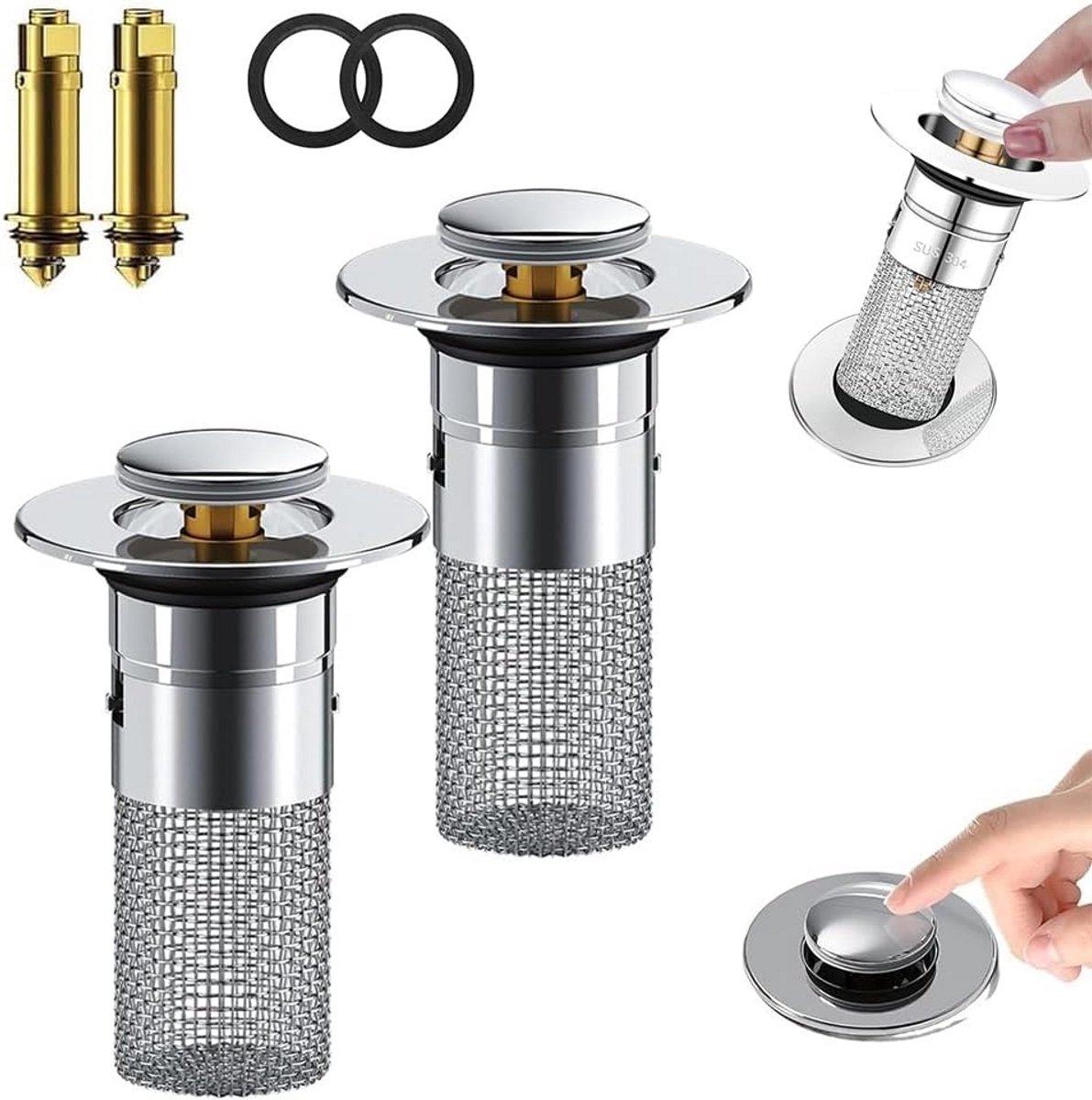 2x Universele Wastafel Stop met Haarfilter voor Afvoer (34-40 mm)