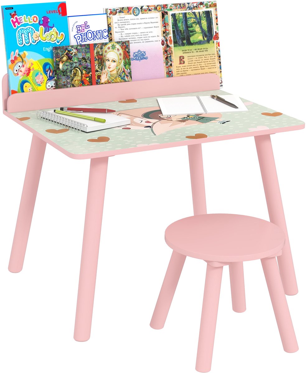 AIYAPLAY - Kindertafel en -stoelenset - MDF - 60x48x53,5 cm - Roze