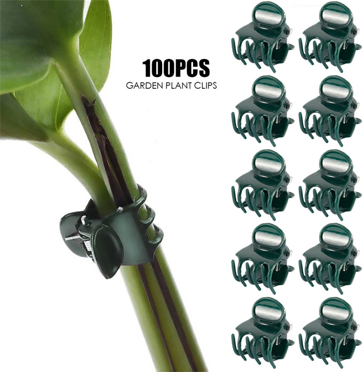 100 plantclips, orchideeclips, plant- en orchideeondersteuningsclips, bloemetjesclips, gebruikt om stelen, wijnstokken en klimplanten rechtop te ondersteunen, tuingereedschap vast te klemmen
