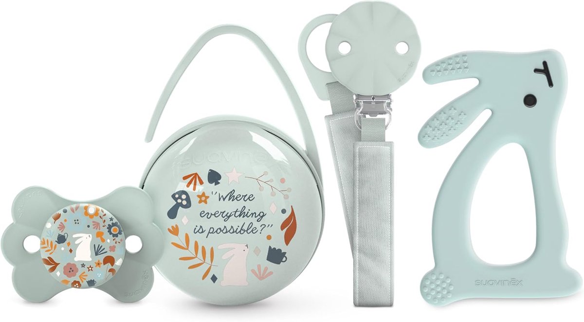 Kraamcadeau Set Jongen & Meisje: Fopspeen, Clip, Doosje & Bijtring
